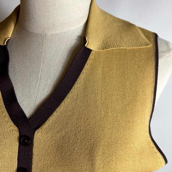 VINTAGE Italian Giorgio Luisa Sleeveless Collared Knit Top Tan Brown Large - Picture 3 of 6